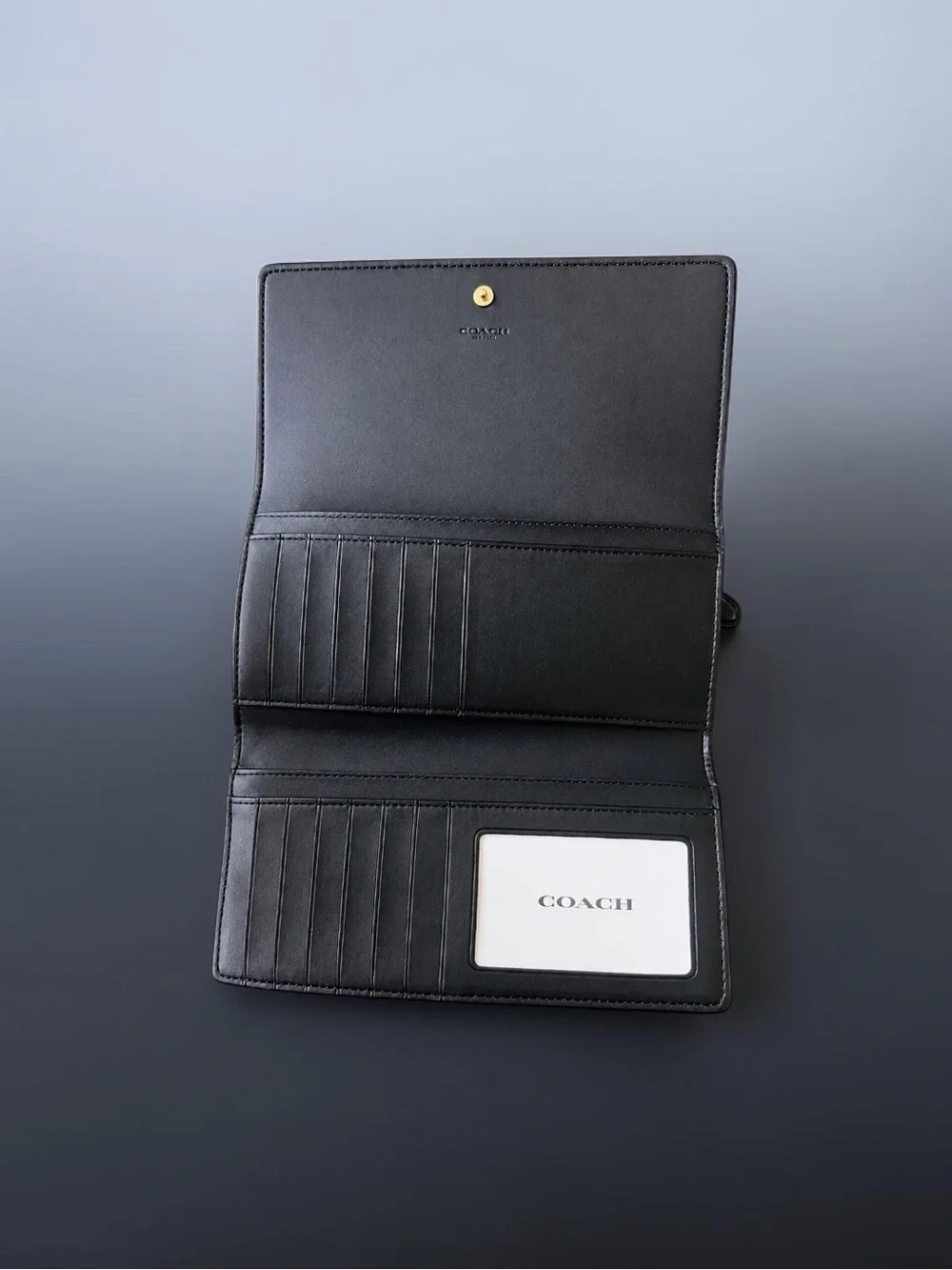 COACH Signature Trim Trifold Wallet | Espresso Brown & Black Leather | MSRP $250